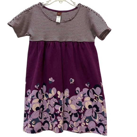 Tea Collection Parma Italy Henley Dress Purple Stripe & Floral Butterfly Size 6 - Picture 1 of 7